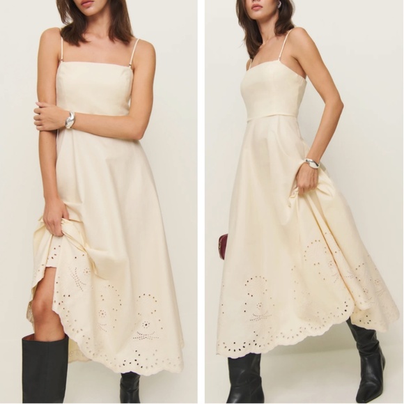 Reformation Dresses & Skirts - Reformation Cherie Midi Dress - Sugar Cream Cotton Embroided Holiday